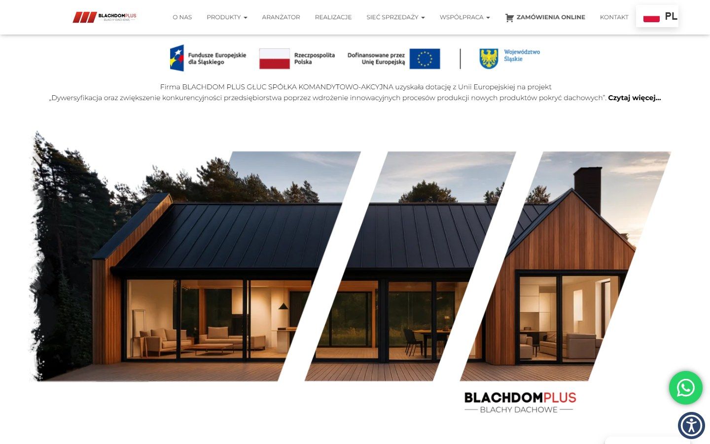 Strona Blachdom Plus — widok na komputerze