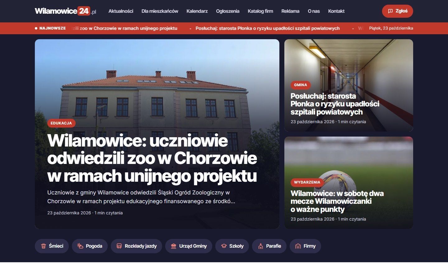 Strona Wilamowice24.pl — widok na komputerze